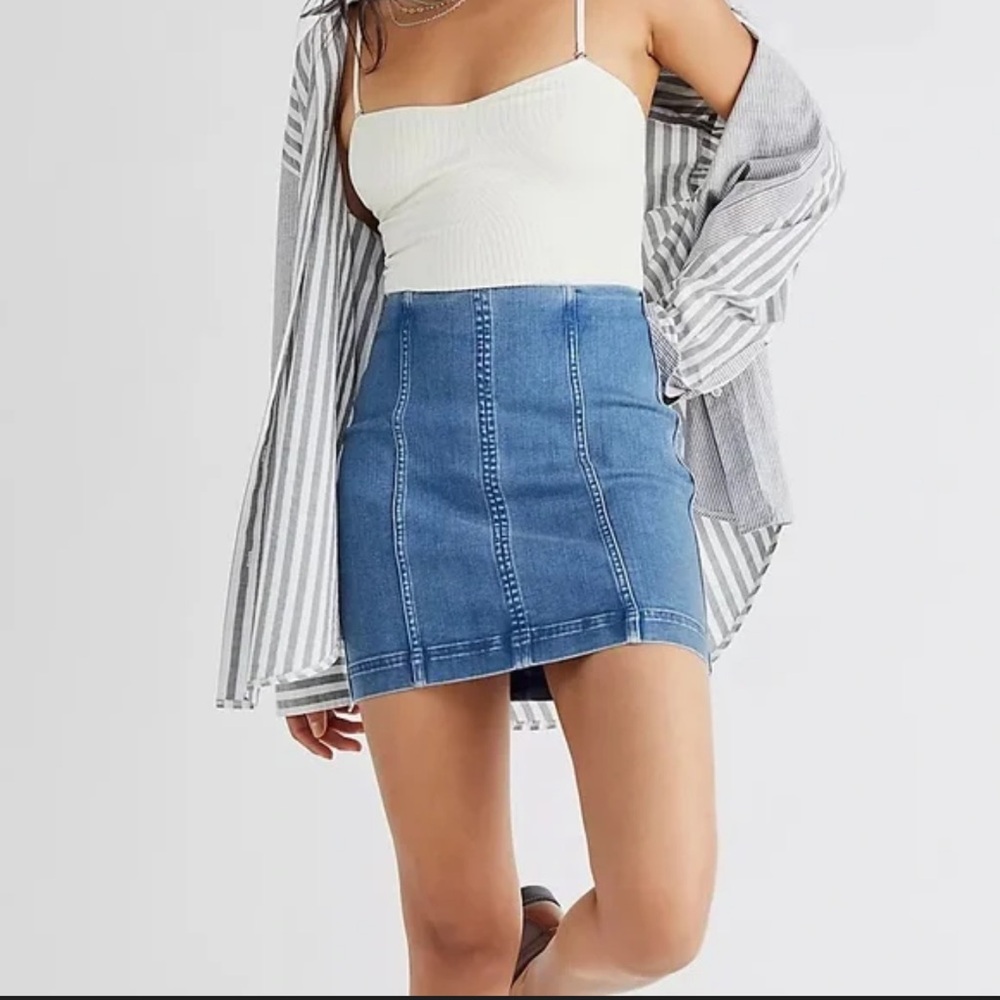 Free People Blue Denim Mini Skirt